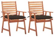 Cadeiras de jantar p/ jardim 2 pcs c/ almofadões acácia maciça