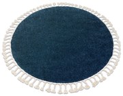 Tapete BERBER 9000 circulo azul escuro Franjas berbere marroquino shaggy