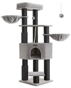 Árvore para gatos Feandrea para gatos grandes, torre resistente com almofadas autoaquecidas, 2 escovas automáticas, 9 arranhadores, poleiro grande, caverna, cestos, 50 x 50 x 160 cm, cinza-pomba e preto PCT003W01