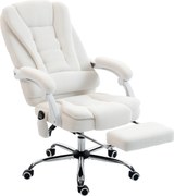 Vinsetto Cadeira de Escritório Executiva Massageadora Aquecida Altura Ajustável Encosto Reclinável de Linho 65x70x119 cm Branco | Aosom Portugal