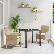 vidaXL Conjunto de Jantar para Jardim 3 Peças com Almofadas Bege em Rattan Sintético