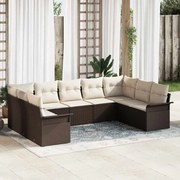 vidaXL Conjunto de Sofá de Jardim de 9 Peças com Almofadas em Rattan Sintético Castanho