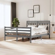 Estrutura de cama king 150x200 cm madeira maciça cinzento