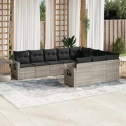 vidaXL 10 pcs conj. sofás jardim com almofadões vime PE cinzento-claro