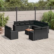 vidaXL 12 pcs conjunto de sofás de jardim c/ almofadões vime PE preto