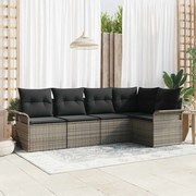 vidaXL Conjunto de Sofá de Jardim com 5 Peças e Almofadas Cinzas em Rattan Sintético