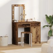 Conjunto de Mesa de Maquiagem com LED em Acabamento de Madeira Velha