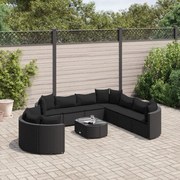 10 pcs conjunto sofás de jardim c/ almofadões vime PE preto