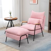 Poltrona Relax com Apoio para os Pés Poltrona Reclinável com Encosto Ajustável Estofada em Veludo 68x91,5x88 cm Rosa