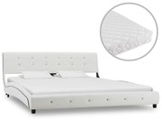 Cama com colchão 160x200 cm couro artificial branco