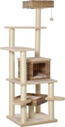 PawHut Arranhador de Rattan com Toca para Gatos Árvore Multinível para Escalada para Gatos E1 MDF Sisal Bege+Castanho 55 x 55 x 174 cm | Aosom Portugal