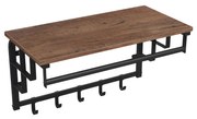 Cabideiro de parede com prateleira, 5 ganchos e varão suspenso | VASAGLE | 66 x 30 x 27 cm | castanho avelã e preto | LCR012B03.