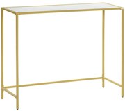 HOMCOM Mesa Consola Mesa de Entrada com Vidro e Estrutura de Aço para Corredor Sala de Estar Estilo Moderno com Anti-Rolamento Carga Máxima 25kg 100,5x35x80cm Branco e Dourado