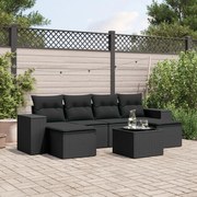 vidaXL 7 pcs conjunto de sofás p/ jardim c/ almofadões vime PE preto