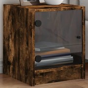 Mesa de cabeceira c/ porta de vidro 35x37x42 cm carvalho fumado