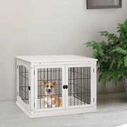 Gaiola para Cães Grande de Madeira com Superfície de Mesa 2 Portas e Grades de Metal 58,5x81x66cm Branco