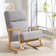Cadeira Baloiço Moderna em Borrego com Apoio para os Braços de Madeira de Faia Poltrona de Amamentação 65x90x98 cm Cinza