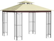 Outsunny Pérgola Jardim 2.97x2.97m Exterior Duplo Teto Ventilação Estrutura Aço Proteção Solar Resistente Estilo Bege | Aosom Portugal