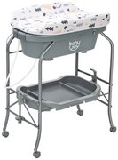 Trocador de Bebê com Banheira Dobrável 20L 4 em 1 Almofada de PVC 4 Rodas Universais Máximo 35 Kg 0-12 Meses Cinza Claro