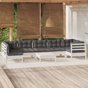 vidaXL 8 pcs conjunto lounge de jardim c/ almofadões pinho branco
