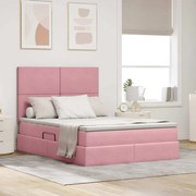vidaXL Cama com arrumação e LED com colchão Rosa 140 x 190 cm Veludo