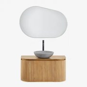 Conjunto De Móvel De Casa De Banho Suspenso Em Madeira De Manga Analis Madeira Natural & Cimento Cinzento Redondo Ø40 Cm Tarsis & Oval - Sklum