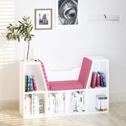 Estante 102x30x61cm com Assento Estante com 6 Cubos e Banco com Almofada 102x30x61cm Branco e Rosa
