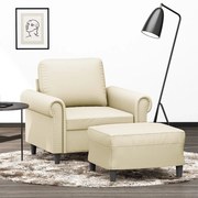 Poltrona com apoio de pés couro artificial 60 cm cor creme