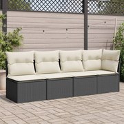 vidaXL Sofá de jardim com almofadões 4 lugares vime PE preto