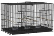 PawHut Gaiola para Pássaros com Divisória com Comedouros Poleiros e Bandeja Removível 94x57x57 cm  Preto