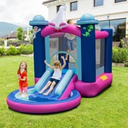 Castelo Infantil Insuflável com Zona de Salto de Piscina Espaço Insuflável Temático Portátil ao Ar Livre Castelo Insuflável 207 x 393 x 270 cm