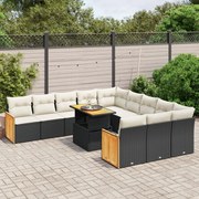 vidaXL 11 pcs conjunto sofás de jardim c/ almofadões vime PE preto