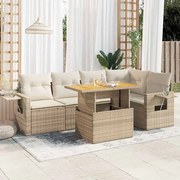 vidaXL 6 pcs conjunto de sofás p/ jardim com almofadões vime PE bege