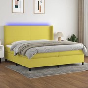 Cama box spring c/ colchão e LED 200x200 cm tecido verde