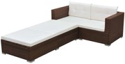 3 pcs conjunto lounge jardim c/ almofadões vime PE castanho