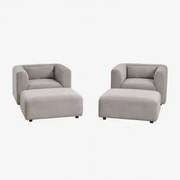 Conjunto De Sala Com 2 Poltronas E 2 Pufes Fogler Bombazina Toupeira Claro - Sklum