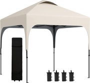 Outsunny Tenda Dobrável 2,5x2,5 m Tenda de Jardim para Festas e Campismo com Proteção UV50+ Altura Ajustável 4 Sacos de Areia e Bolsa de Transporte Bege | AOSOM Portugal