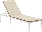 Espreguiçadeira c/ almofadão teca maciça e aço inoxidável