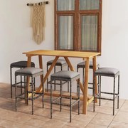 vidaXL 7 pcs conjunto de bar para jardim com almofadões cinzento
