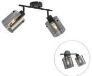 Foco de teto de design preto com vidro fumê 2 luzes - Domo Moderno