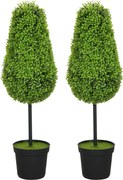 HOMCOM Conjunto de 2 Buxos Artificiais 90 cm Planta Artificial em Forma de Gota, Plantas de Plástico em Vaso Decoração Moderna | Aosom Portugal