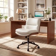 Cadeira de escritório ergonómica, sem braços, com altura ajustável de 85 a 93 cm, encosto reclinável e assento almofadado, Branca