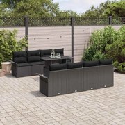 vidaXL Conjunto de Sofás de Jardim 9 Peças com Almofadas Pretas em Rattan Sintético