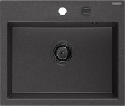 Mexen Oscar lava-loiça de granito 1-cuba 580 x 490 mm, preto salpicado, sifão preto - 6519581000-76-B