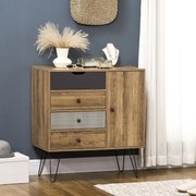 Cómoda com 4 Gavetas Gaveteiro de Madeira com Porta Prateleira Ajustáv