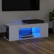 Móvel de TV com luzes LED 90x39x30 cm branco brilhante