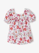 Vestido às flores, com folhos, para bebé cru