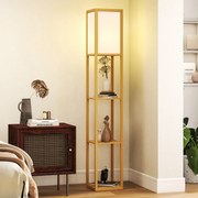 Candeeiro de Pé de Madeira com 3 Prateleiras para Lâmpada E27 Potência Máx. 40W 26x26x160 cm Madeira e Branco