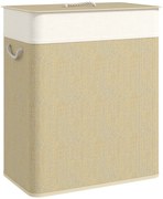 HOMCOM Cesto de Roupa com Tampa 100L de Bambu com 2 Compartimentos Bolsa Interior Amóvivel 52x32x63 cm Bege e Creme | Aosom Portugal