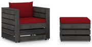 2 pcs conj. lounge jardim + almofadões madeira impreg. cinzento